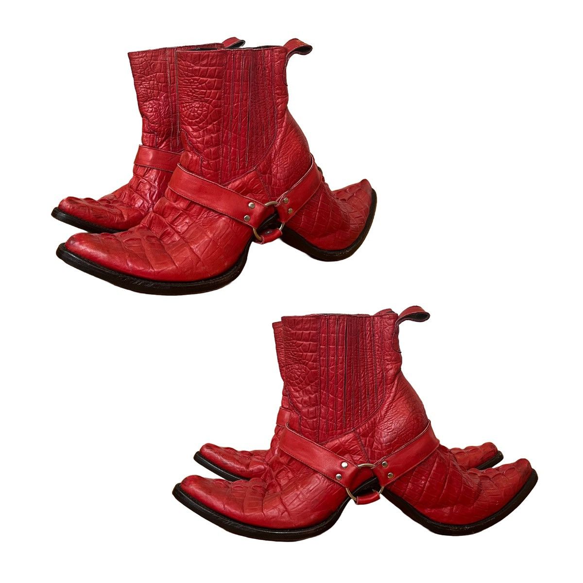 Hood By Air HBA SS 2017 Double Faced Red Croc effect Cowboy Boots Size US 9 / EU 42 - 3 Thumbnail