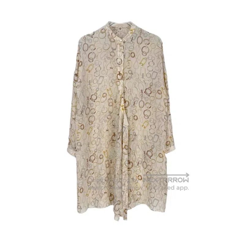 Hermes Hermes Beige Full Logo Mulberry Silk Shirt Dress Size XS / US 0-2 / IT 36-38 - 1 Thumbnail