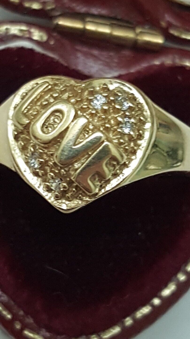 Other Estate Vintage 10K Yellow Gold 5- Diamonds "Love" Ring Size ONE SIZE - 5 Thumbnail