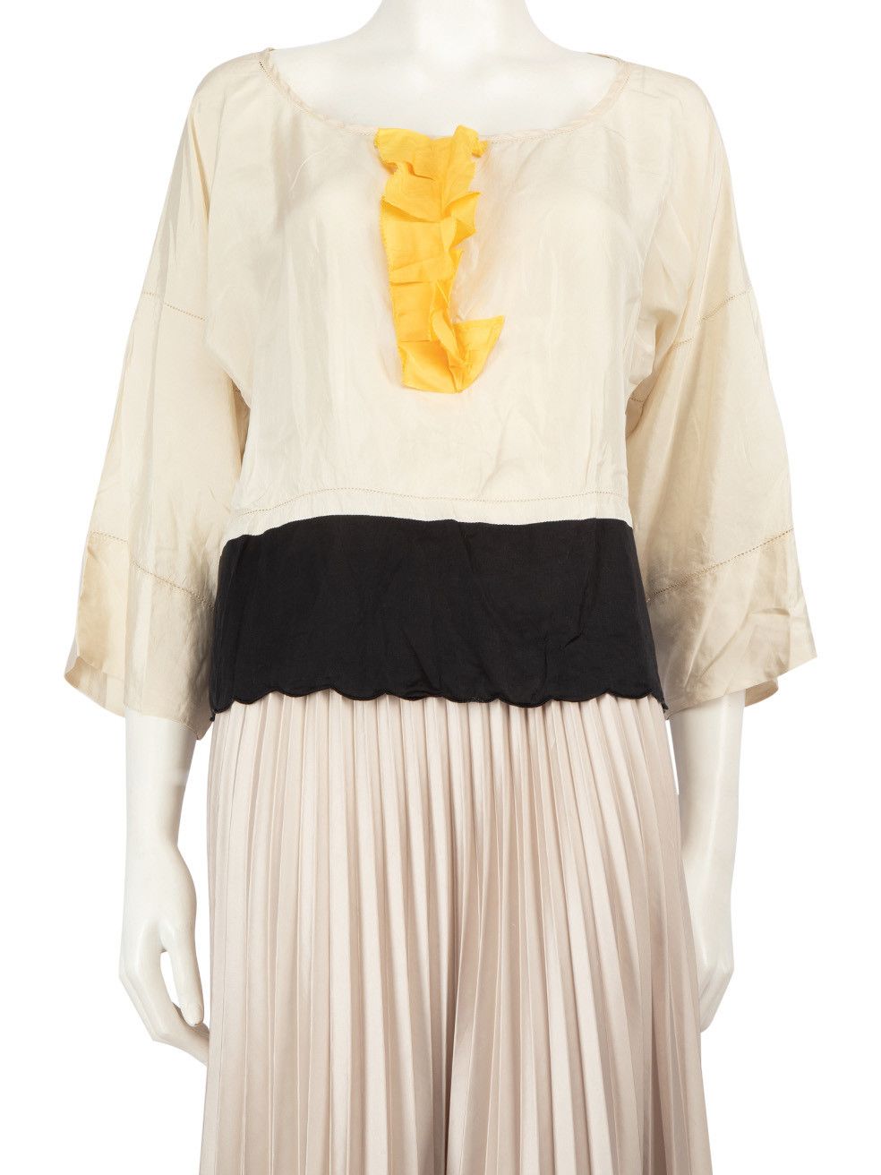 Scalloped Accent Silk Blouse