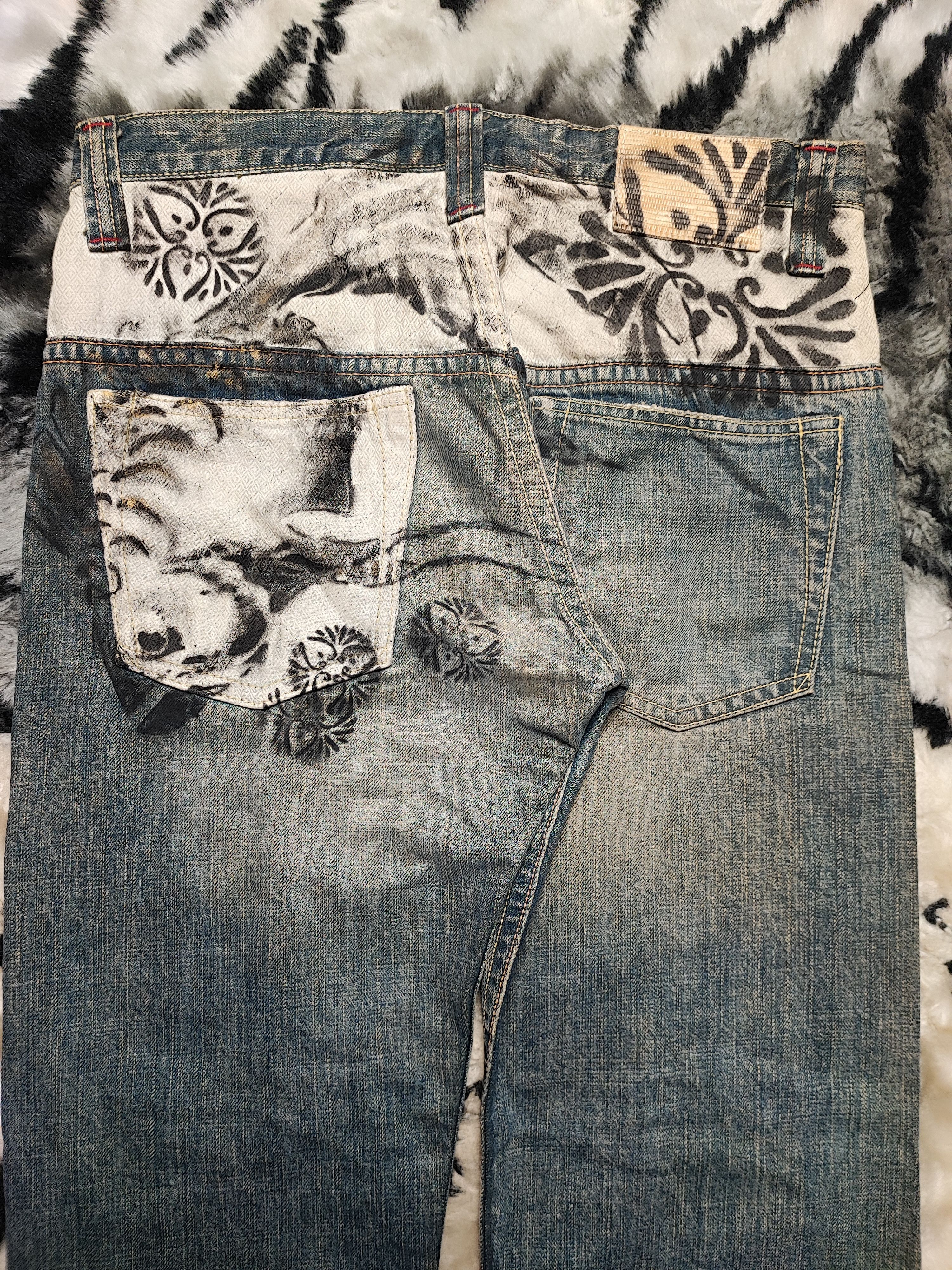 Japanese Brand Mizra Kyoto Koi Fish Deconstructed Mud Washed Distress Size US 31 - 15 Thumbnail