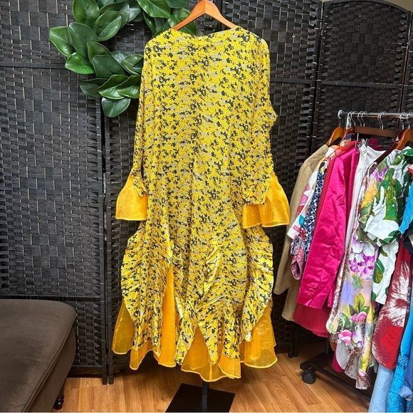 Other Jenny T golden yellow navy blue frilly Aline dress ruched pl Size XL / US 12-14 / IT 48-50 - 9 Thumbnail