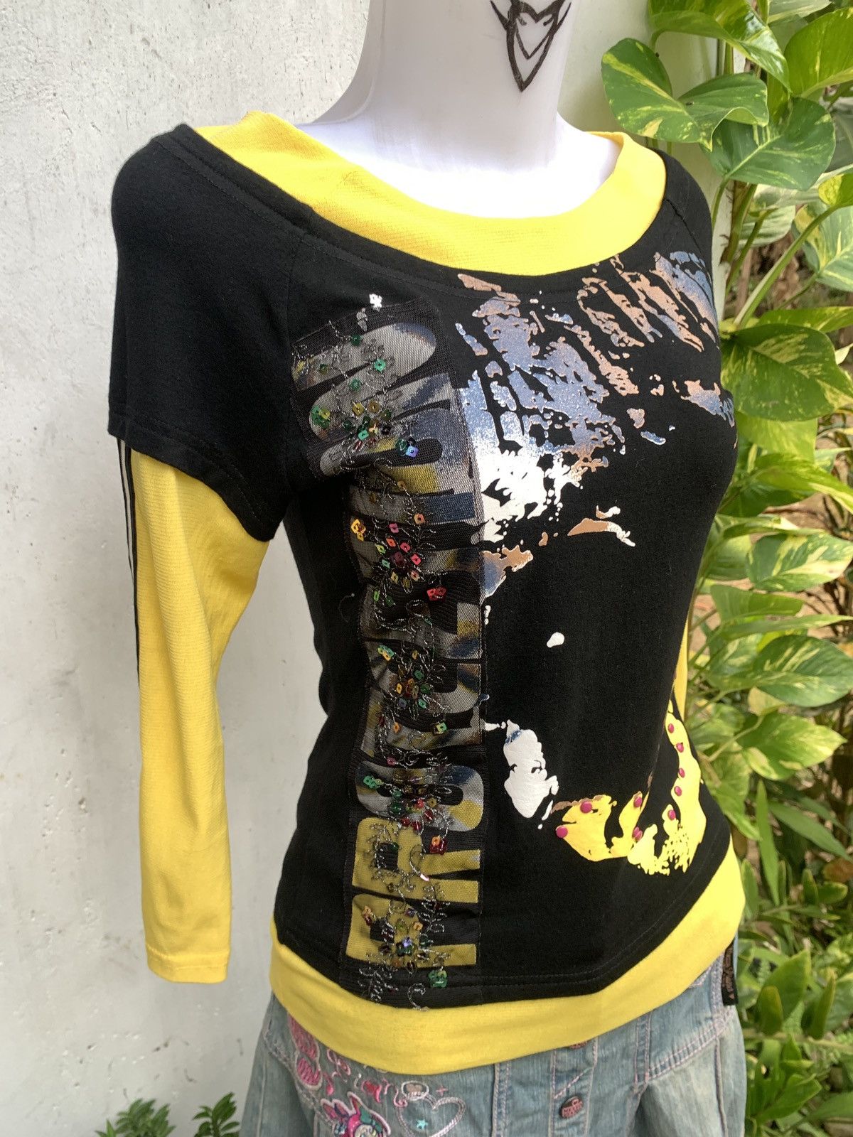 Japanese Brand y2k NU Mode De Toi Italy Glittery Big Graphic Mesh Top Size M / US 6-8 / IT 42-44 - 2 Thumbnail