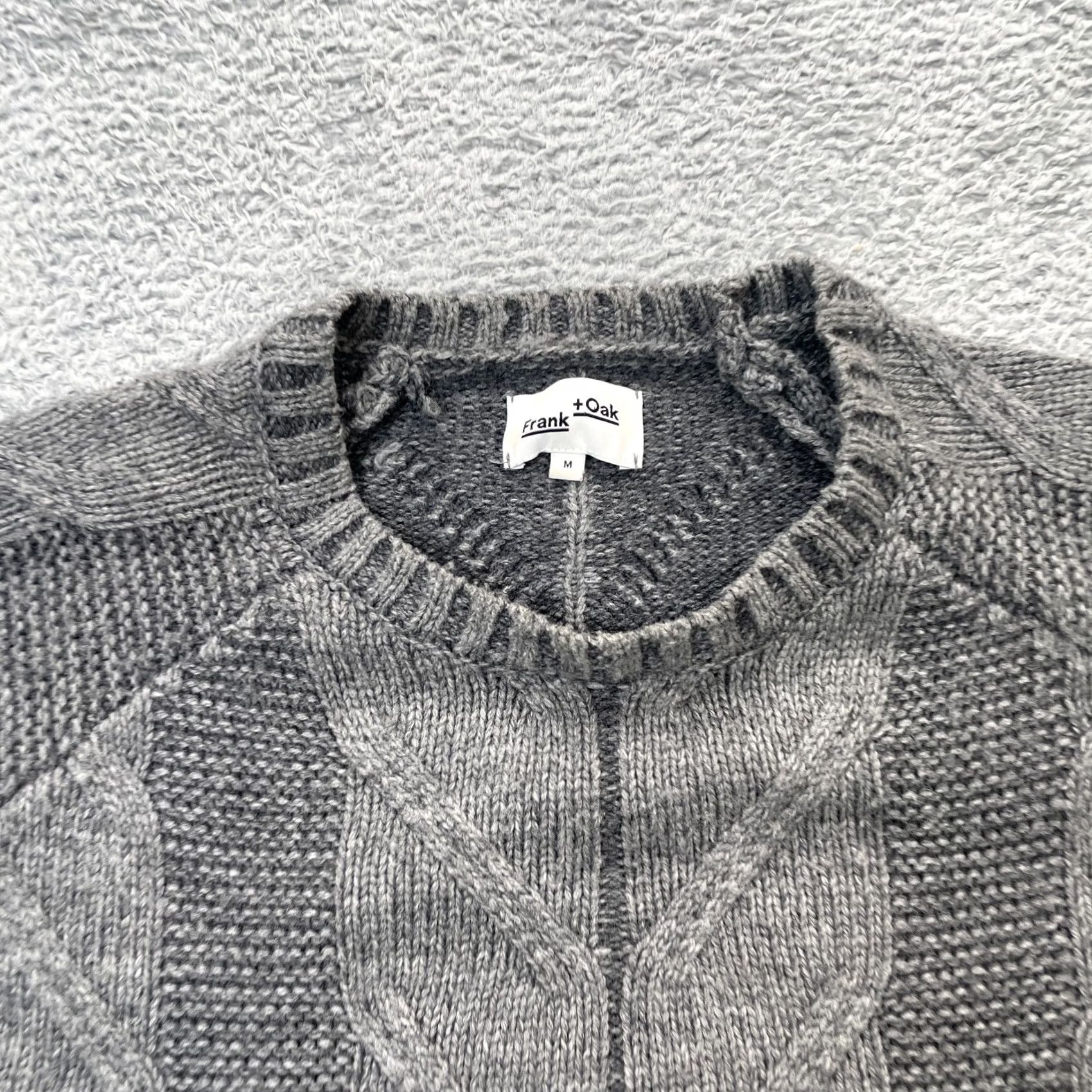 Frank And Oak Frank & Oak Sweater Mens Medium Gray Textured Cable Knit Wool Blend Ribbed Pullover Crew Neck City Classic Preppy Size US M / EU 48-50 / 2 - 4 Thumbnail