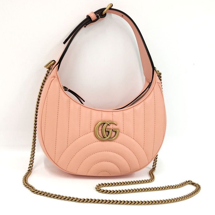 image of Gucci 2Way Handbag Half Moon Shape GG Marmont Leather Pink Crossbody Shoulder, Women's