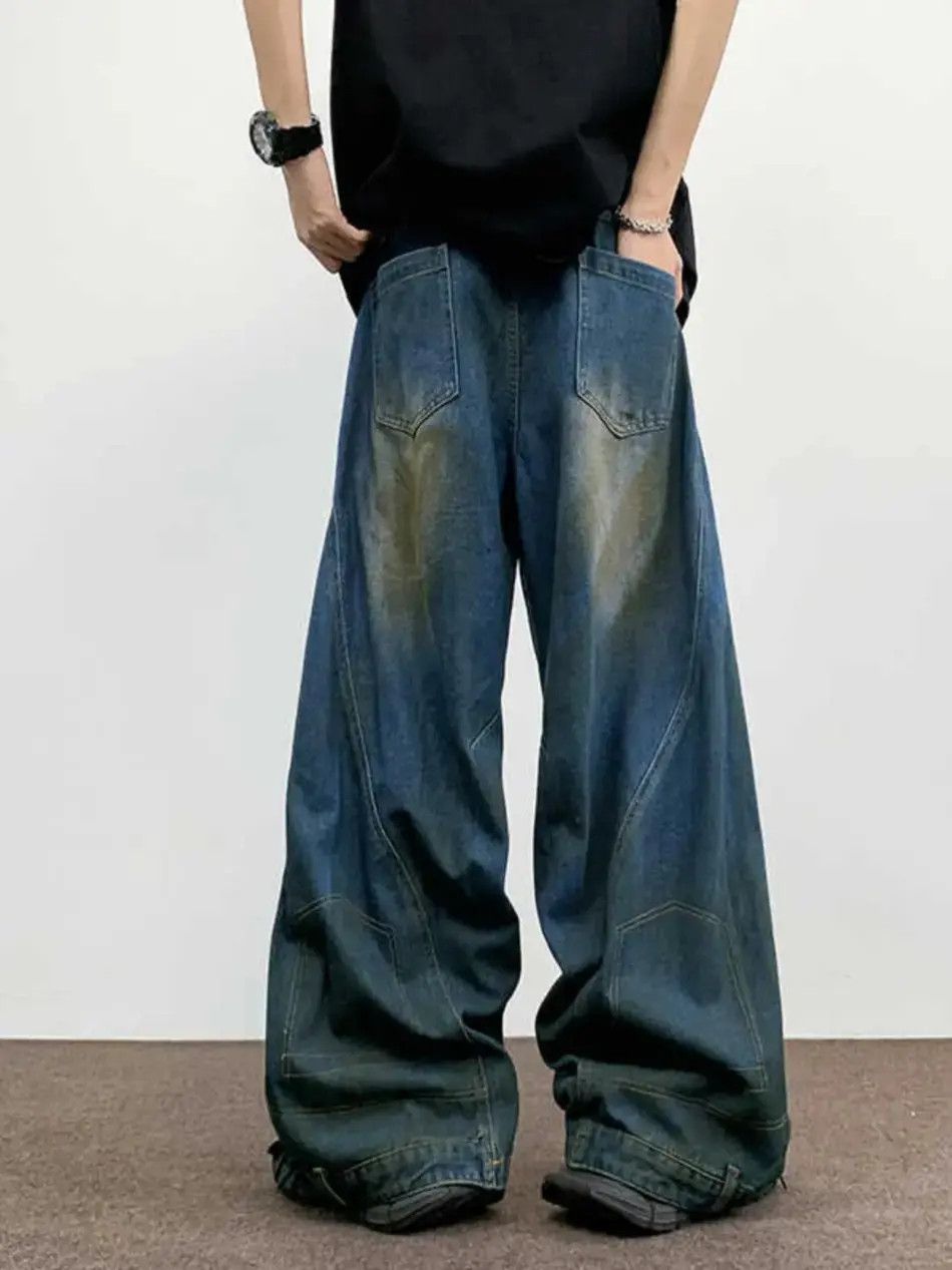 Japanese Brand Retro loose and distressed wide leg straight leg jeans Size US 32 / EU 48 - 5 Thumbnail