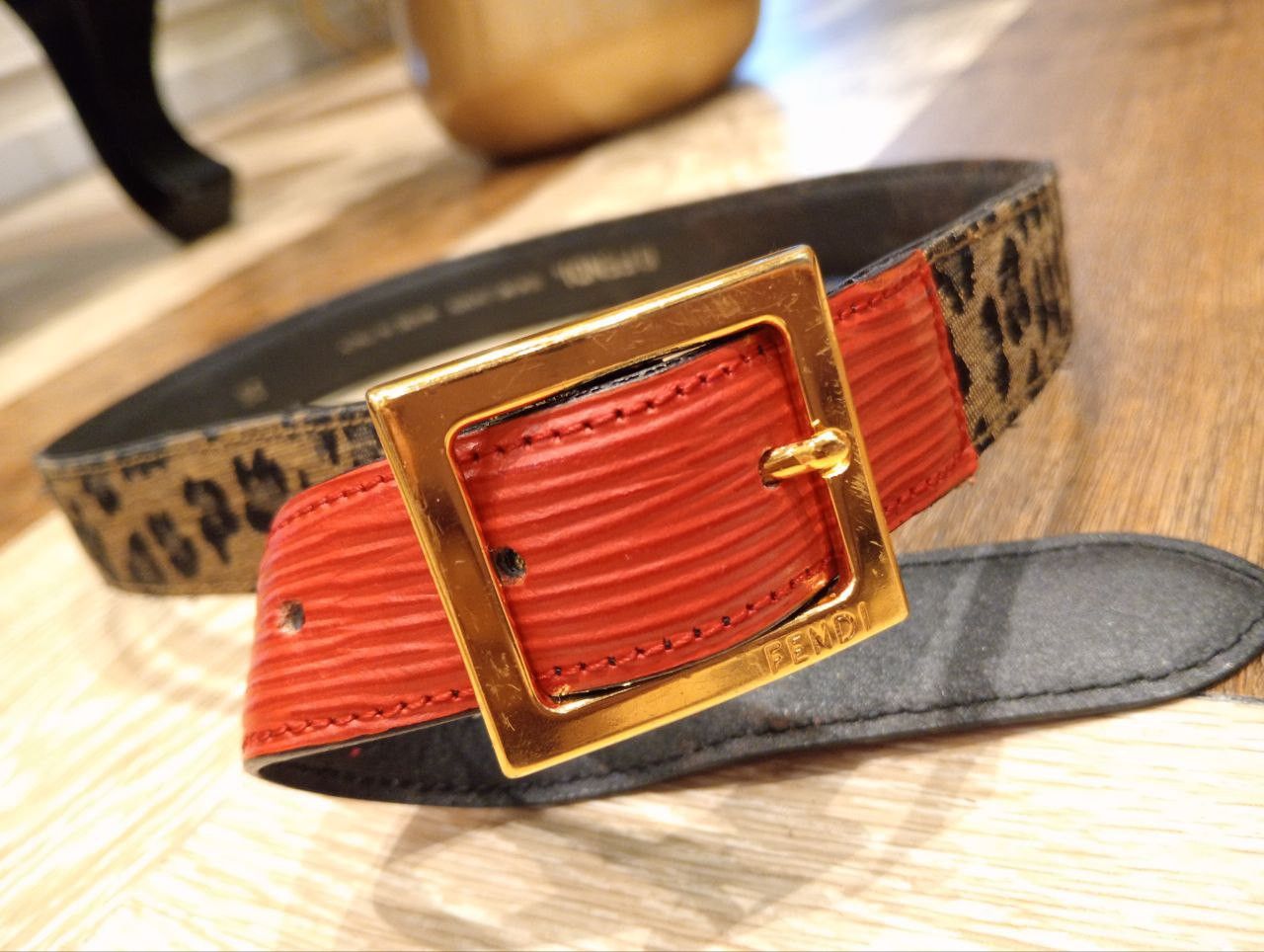 Fendi FENDI RED TEXTURED LEATHER & LEOPARD BELT Size ONE SIZE - 3 Thumbnail