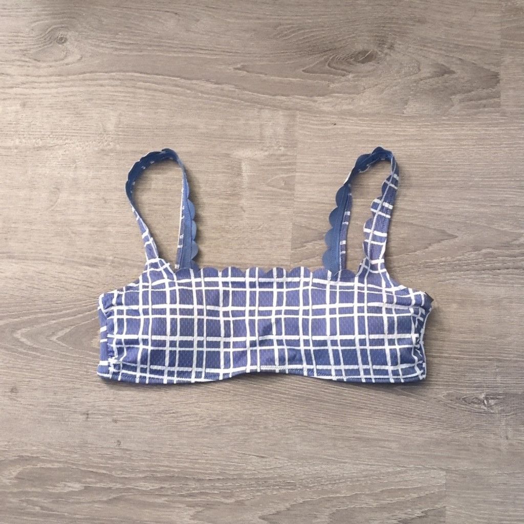Other Aerie Scoop Scalloped Trim BlueWhite Grid pattern bikini top Size ONE SIZE - 2 Thumbnail