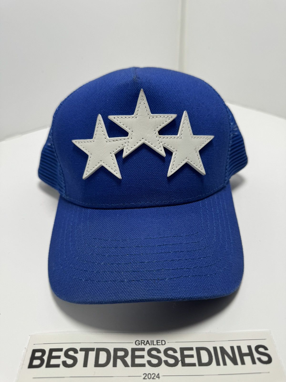 image of Amiri '3 Star' Trucker Hat in Blue/White, Men's