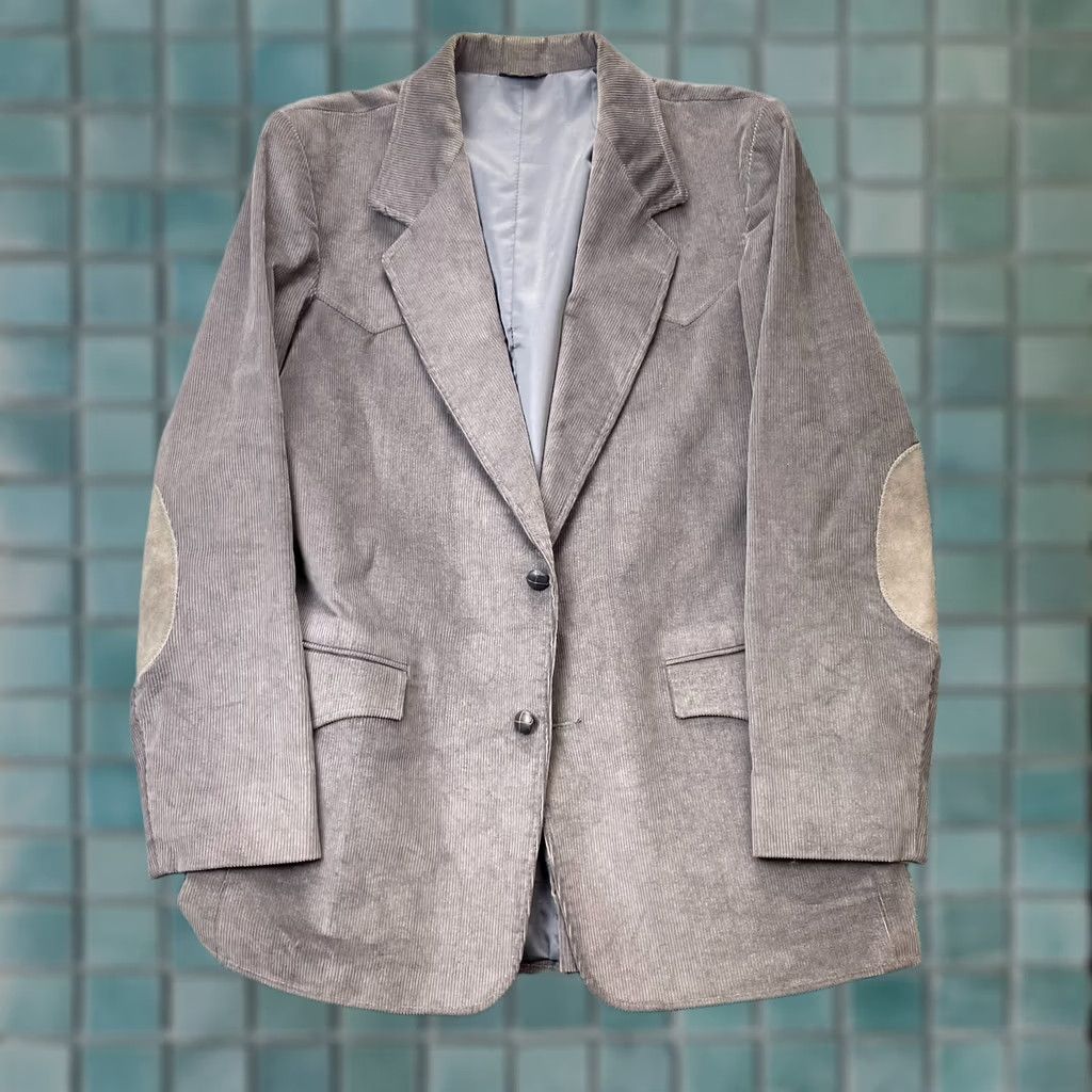 Vintage VINTAGE Pioneer Wear Jacket Mens 44 Gray VTG 44L Blazer Coat Corduroy Elbow Patches Western Size 44R - 1 Thumbnail