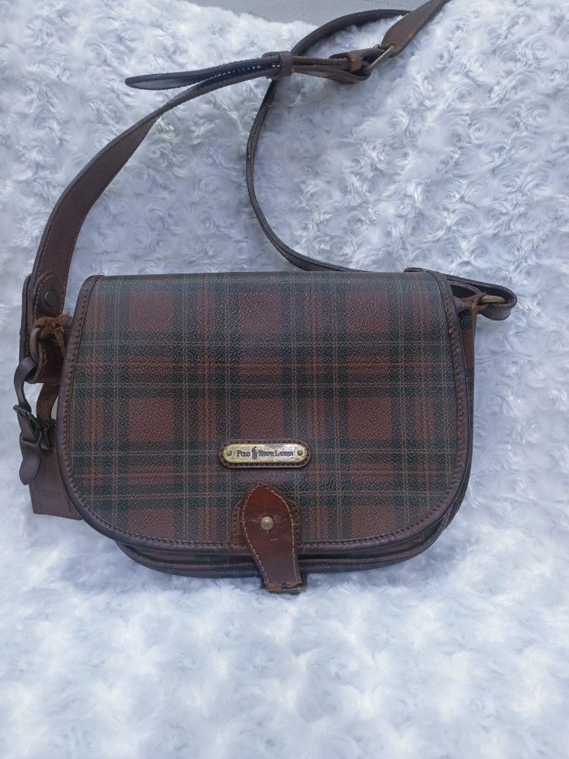 Vintage Polo Ralph Lauren Plaid Leather Shoulder Bag