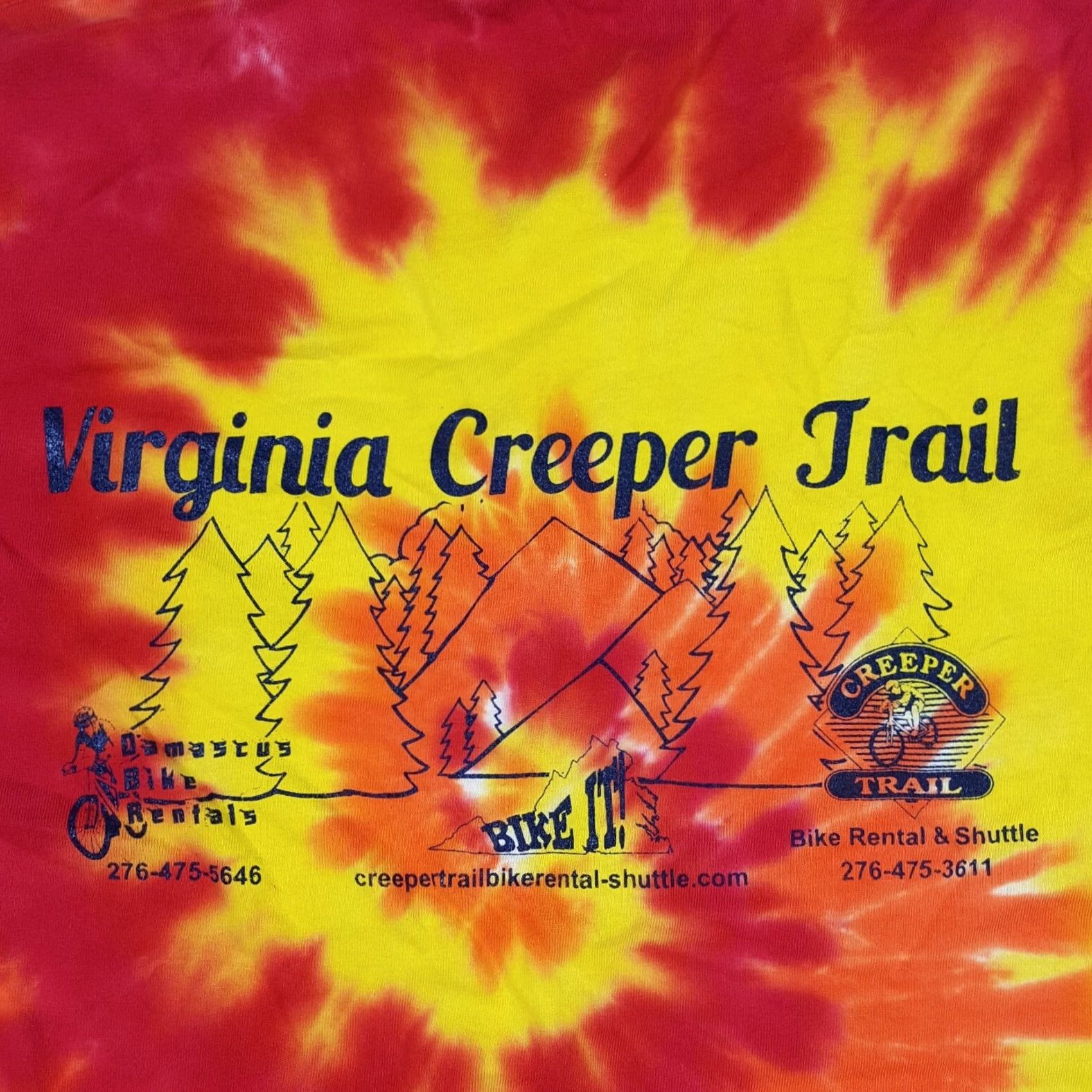 Vintage Vintage Virginia Creeper Trail Tie-Dye T Shirt M Adult Orange Bike Race Retro VA Men Size US M / EU 48-50 / 2 - 7 Thumbnail