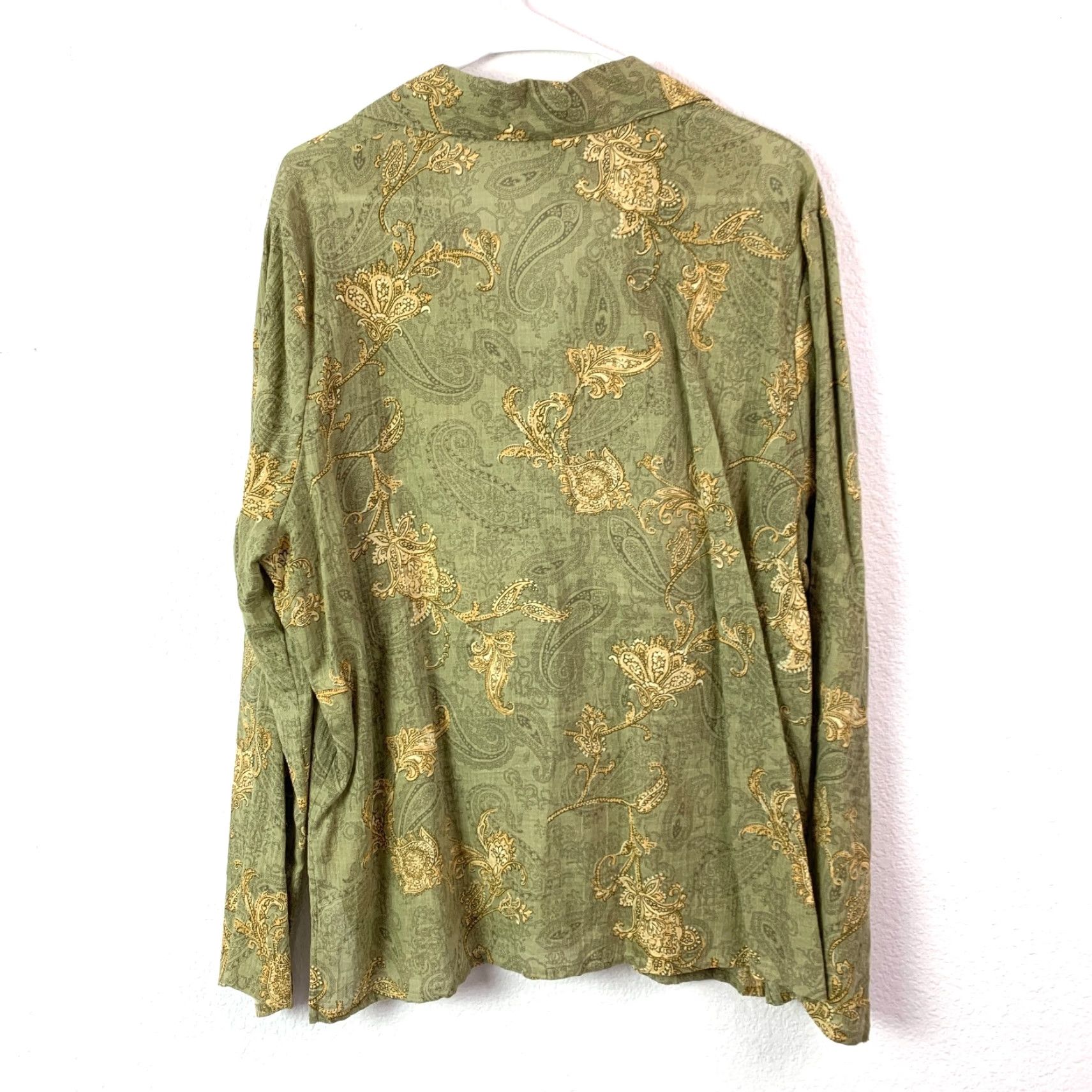 Vintage VINTAGE White Stag Shirt Blouse Paisley Boho Long Sleeve Collared XL Womens Green 100% Cotton Shirt Blouse Boho 90s Size XL / US 12-14 / IT 48-50 - 6 Thumbnail