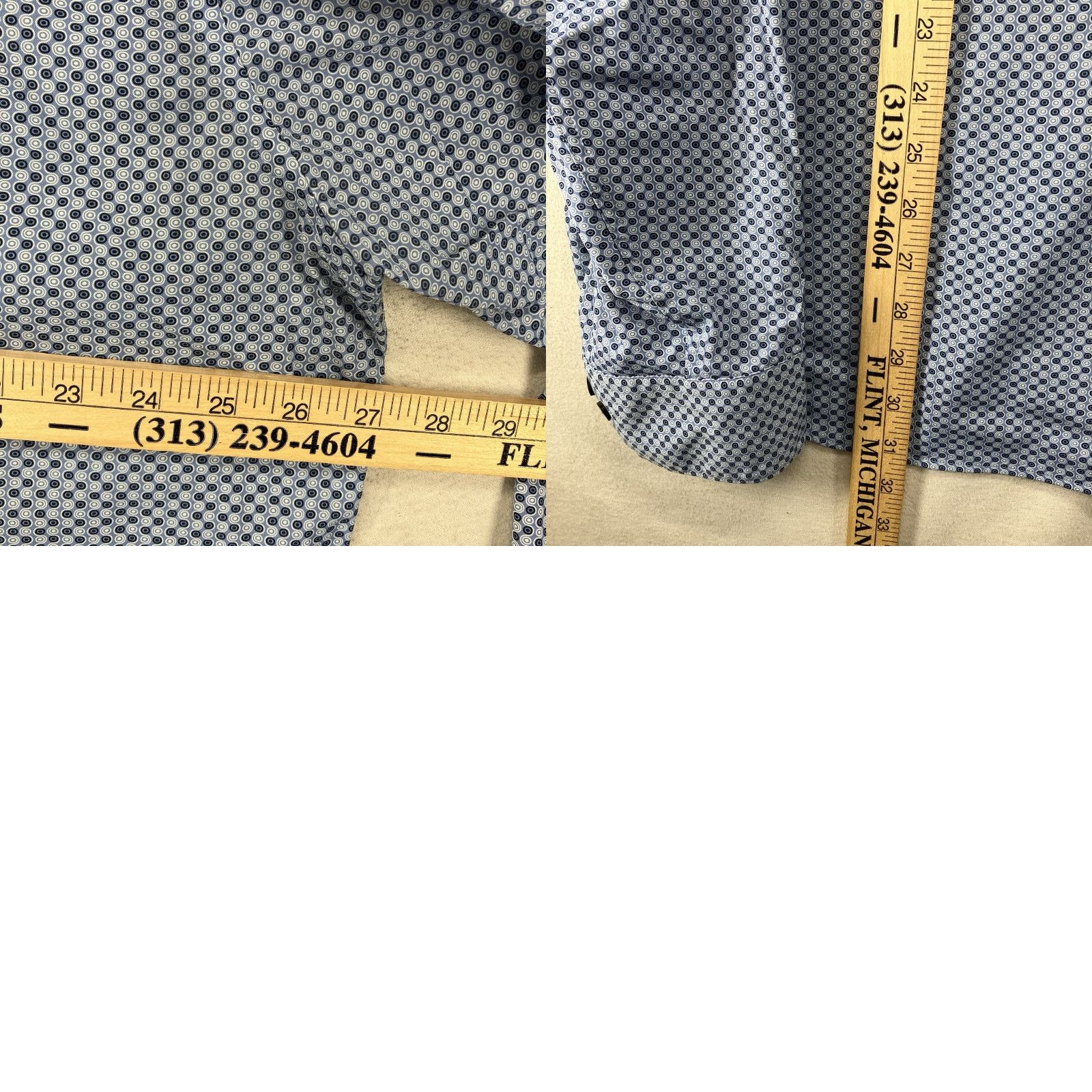BUGATCHI BUGATCHI Shirt Mens 2XL Blue Geometric Print Button Up Cuffed Long Sleeve Nylon Spandex Wrinkle Resistant Business Casual Classic Fit Size US XXL / EU 58 / 5 - 9 Thumbnail