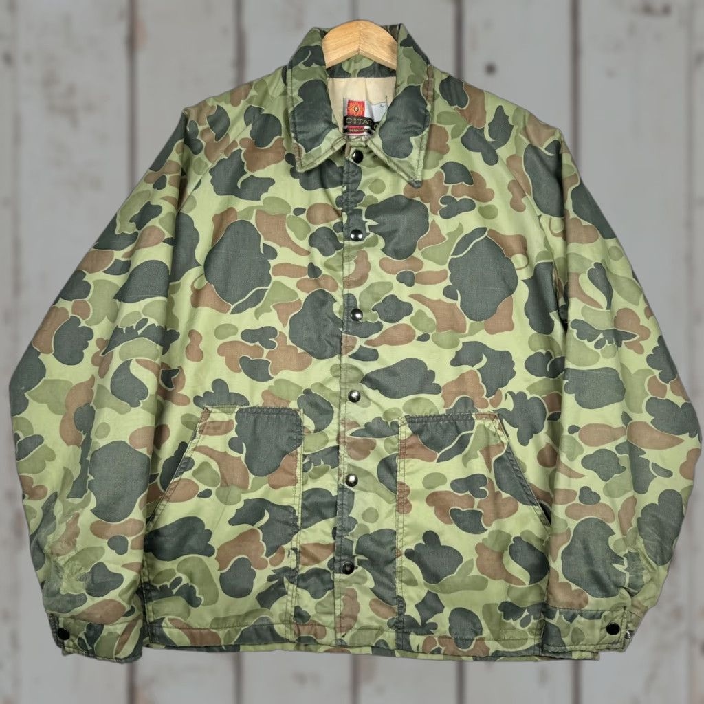 VINTAGE Citation Jacket Camouflage Lined Snap Front Nylon - Men Large Green 80s Outdoors Hunting Shirt photos not required