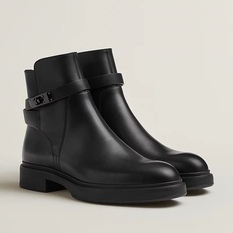 image of Hermes Boots Shoes Leather Monogram Logo H222935Zh01400 in Black, Men's (Size 10)