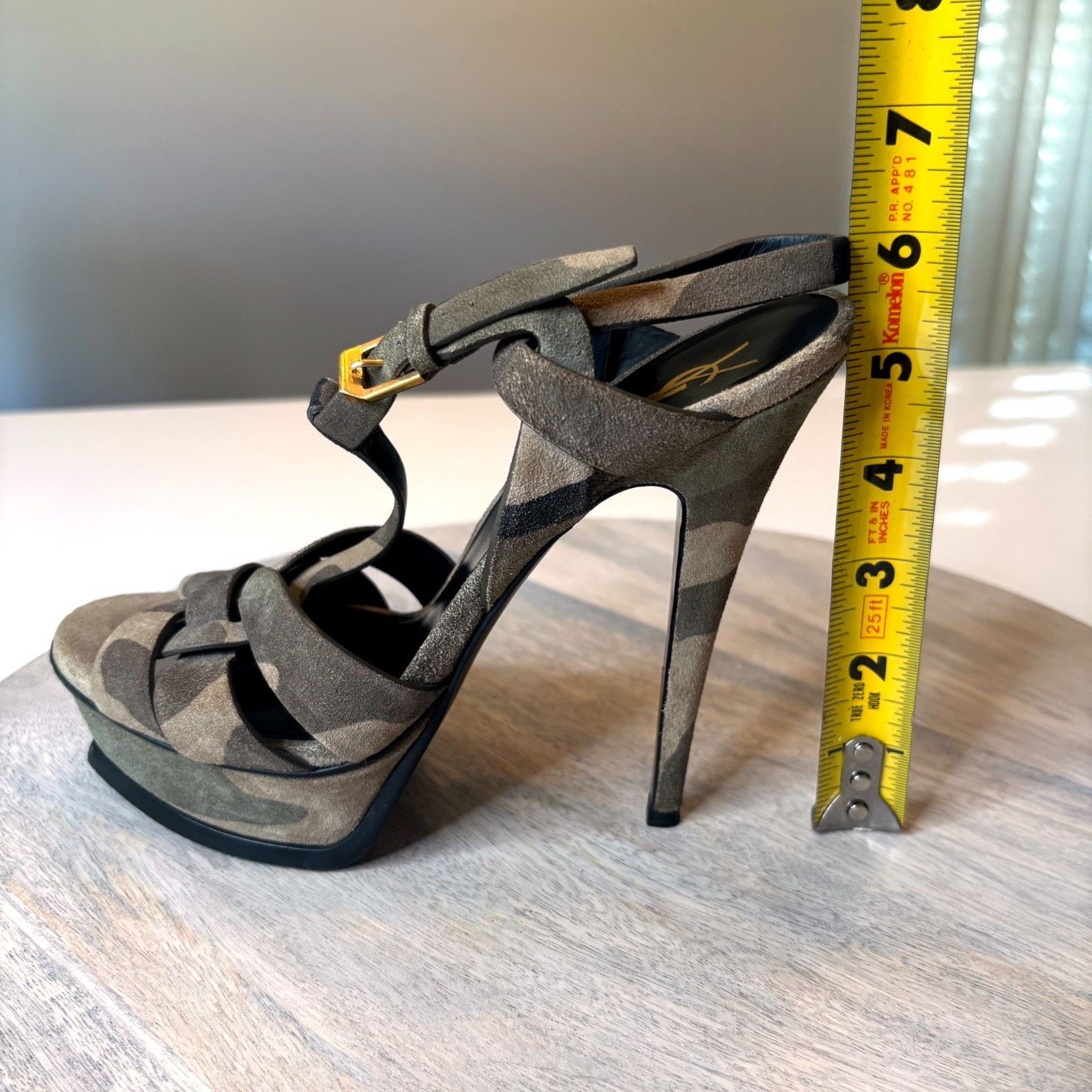 Saint Laurent Paris Yves Saint Laurent Camo Green Suede Tribute Heels Size 7.5 Size US 7.5 / IT 37.5 - 14 Thumbnail
