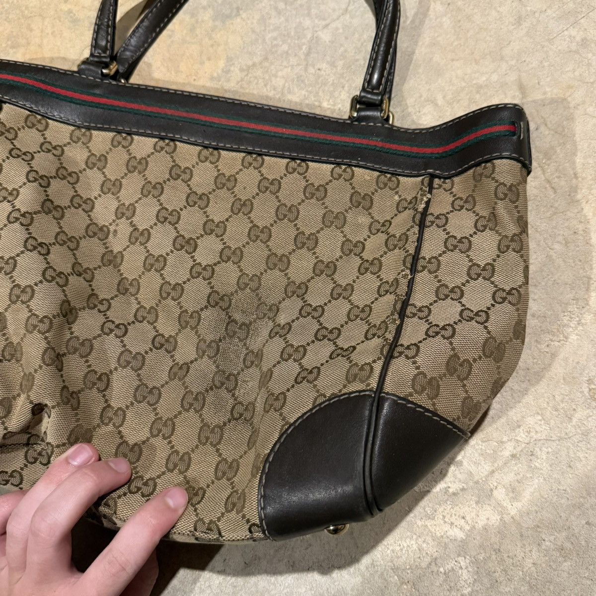 Gucci Vintage Gucci Mayfair Sherry Web Stripe GG Canvas Tote Bag Size ONE SIZE - 9 Thumbnail