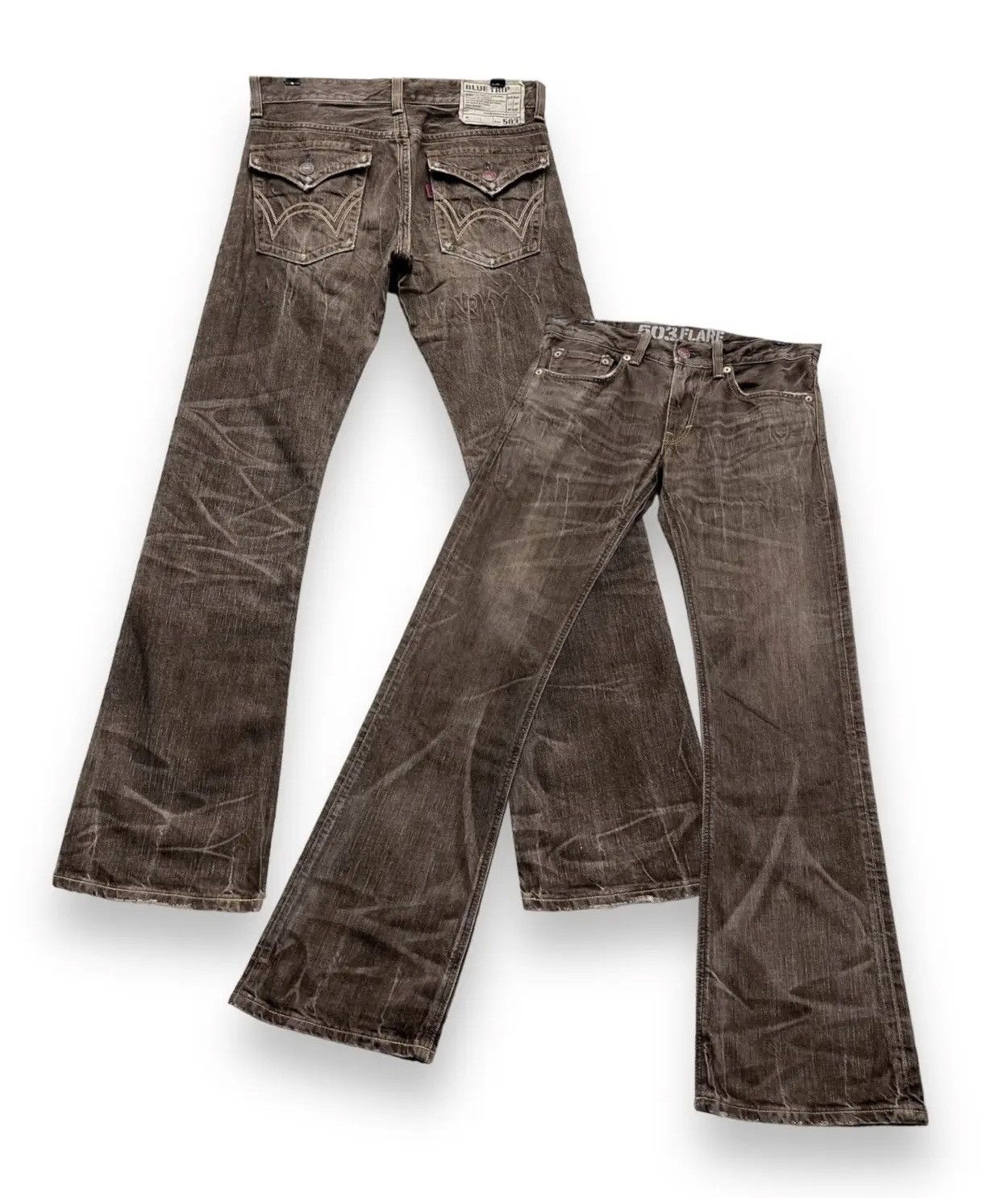 image of Brown Sound x Edwin Vintage Edwin 503 Flare Retro Punk Brown Denim Pants, Men's (Size 31)