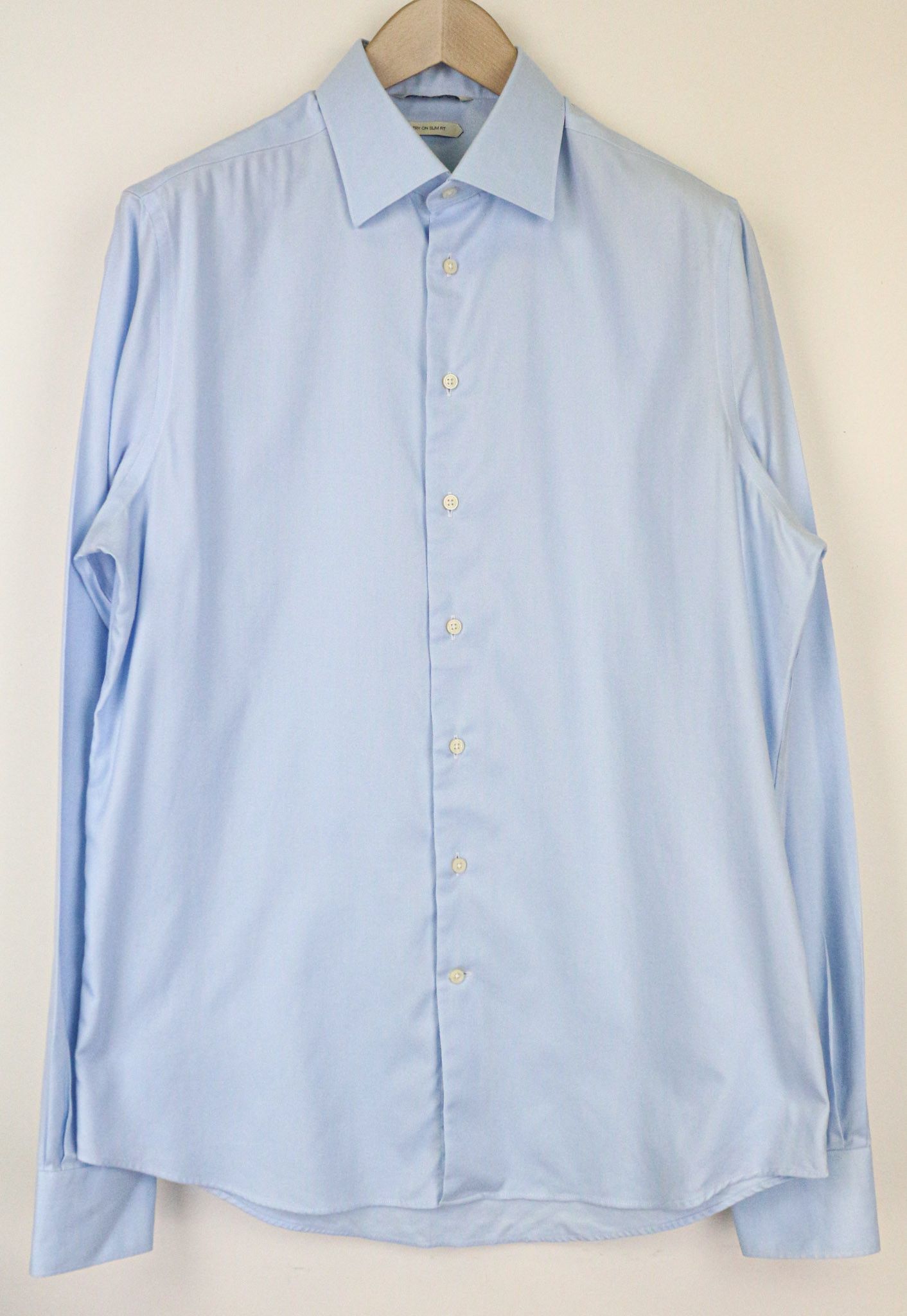 Suitsupply 41L/16L Slim Blue Cotton Button-Up Shirt 78465 Size 40R - 1 Thumbnail