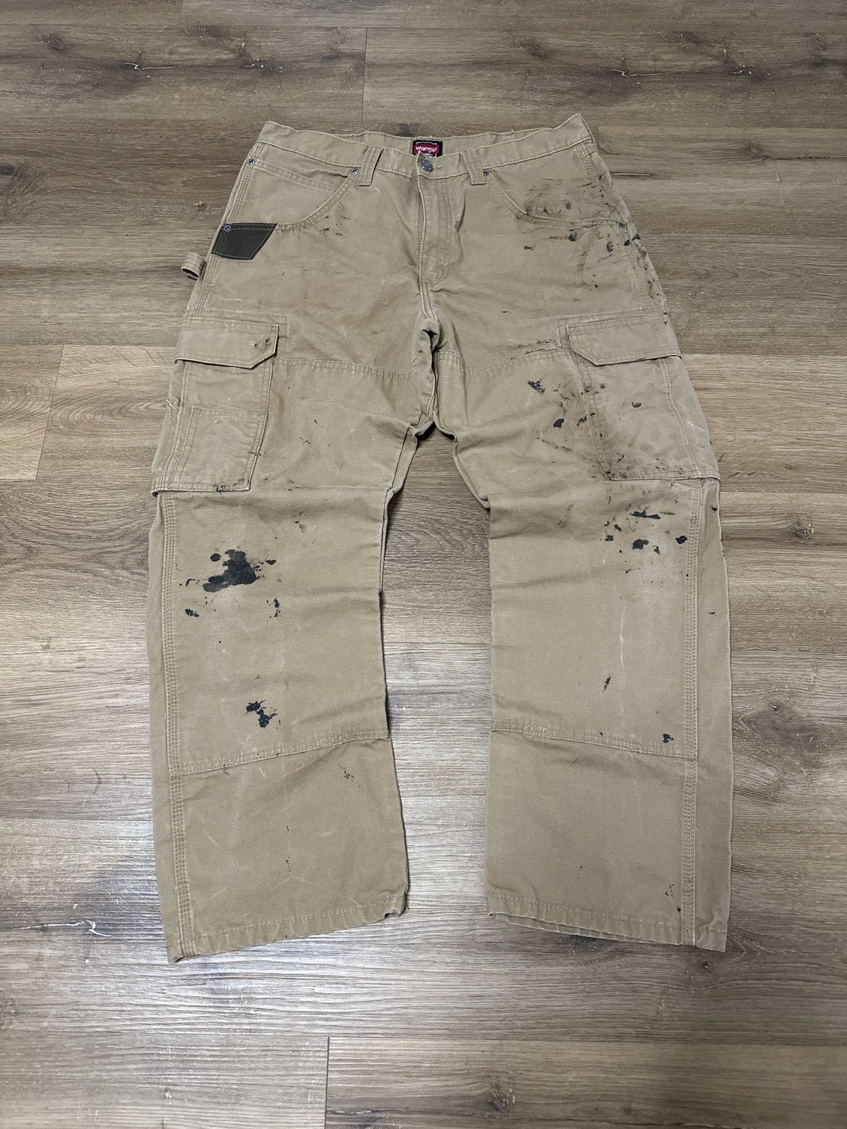 Carhartt × Vintage × Wrangler Vintage 90s thrashed Brown Wrangler Carpenter Jeans Size US 34 / EU 50 - 1 Thumbnail