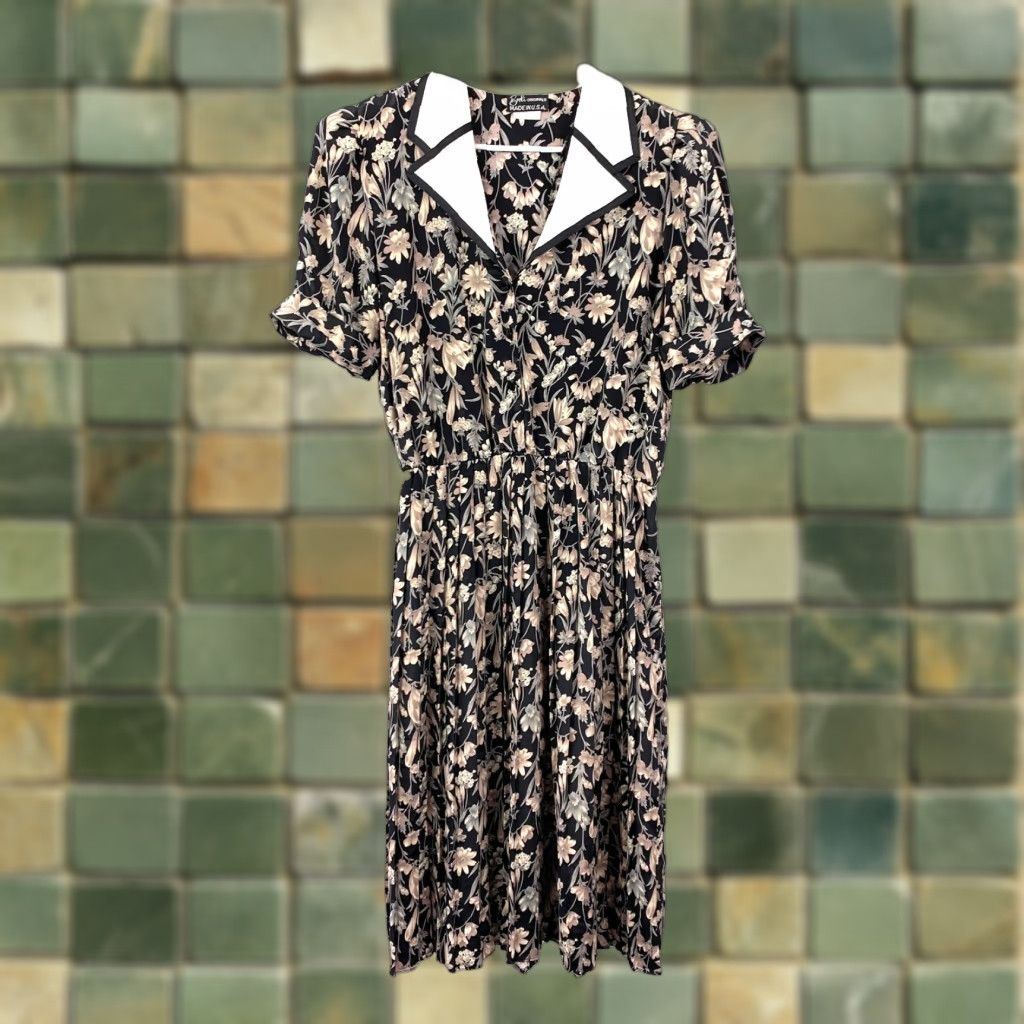 Vintage Vintage Breli Dress Cottage Boho Modest Black Brown Dress Size 14 Bohemian 1980s Size XL / US 12-14 / IT 48-50 - 1 Thumbnail