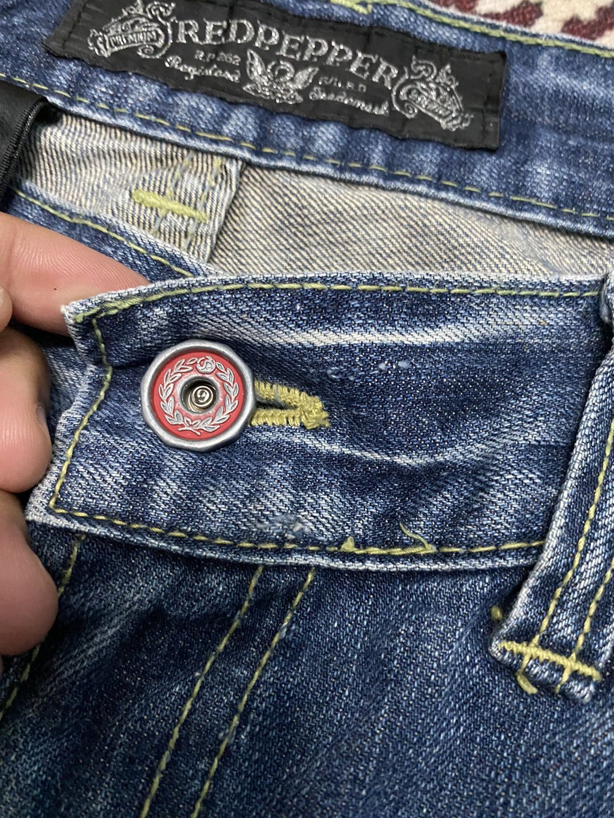 Japanese Brand X Red pepper distressed flare jeans
