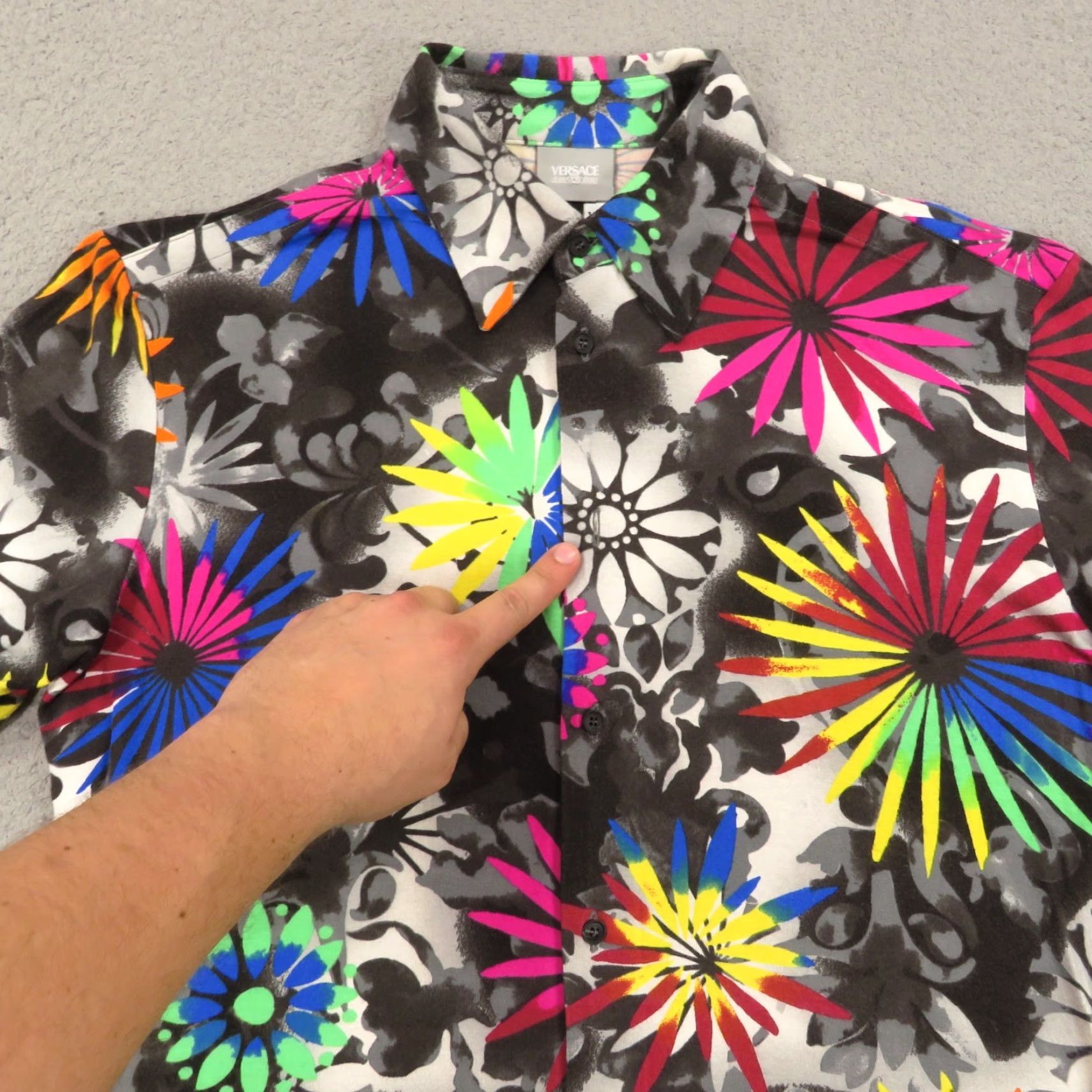 Versace Jeans Couture Versace Jeans Couture Shirt Men XL Black Floral Highlighter Neon Designer Print Viscose Luxury Size US XL / EU 56 / 4 - 3 Thumbnail