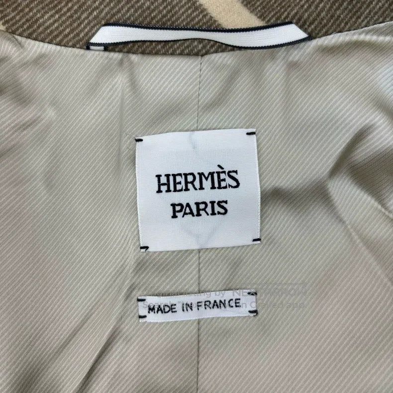 Hermes Beige Geometric Pattern Belted Wool Coat