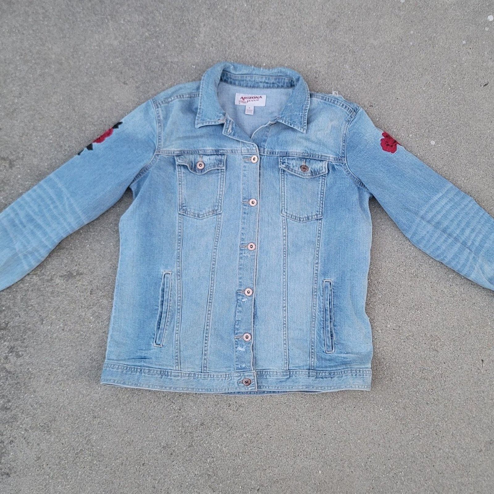 Arizona Jean Co. Arizona Jean Co Distressed Embroidered Roses Denim Jacket Size XL / US 12-14 / IT 48-50 - 3 Thumbnail