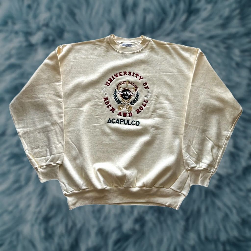 Hard Rock Cafe VINTAGE 90s Hard Rock Cafe Sweatshirt Logo Embroidered Crew Neck XL Men Cream NWOT Size US XL / EU 56 / 4 - 1 Thumbnail