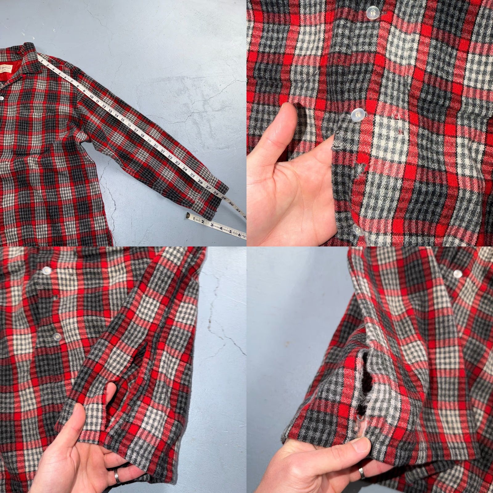 JCPenney VTG Penneys Shirt Red Plaid Wool Button Up Collared Rockabilly 1950s 60s 50s Mens XL Size US XL / EU 56 / 4 - 8 Thumbnail