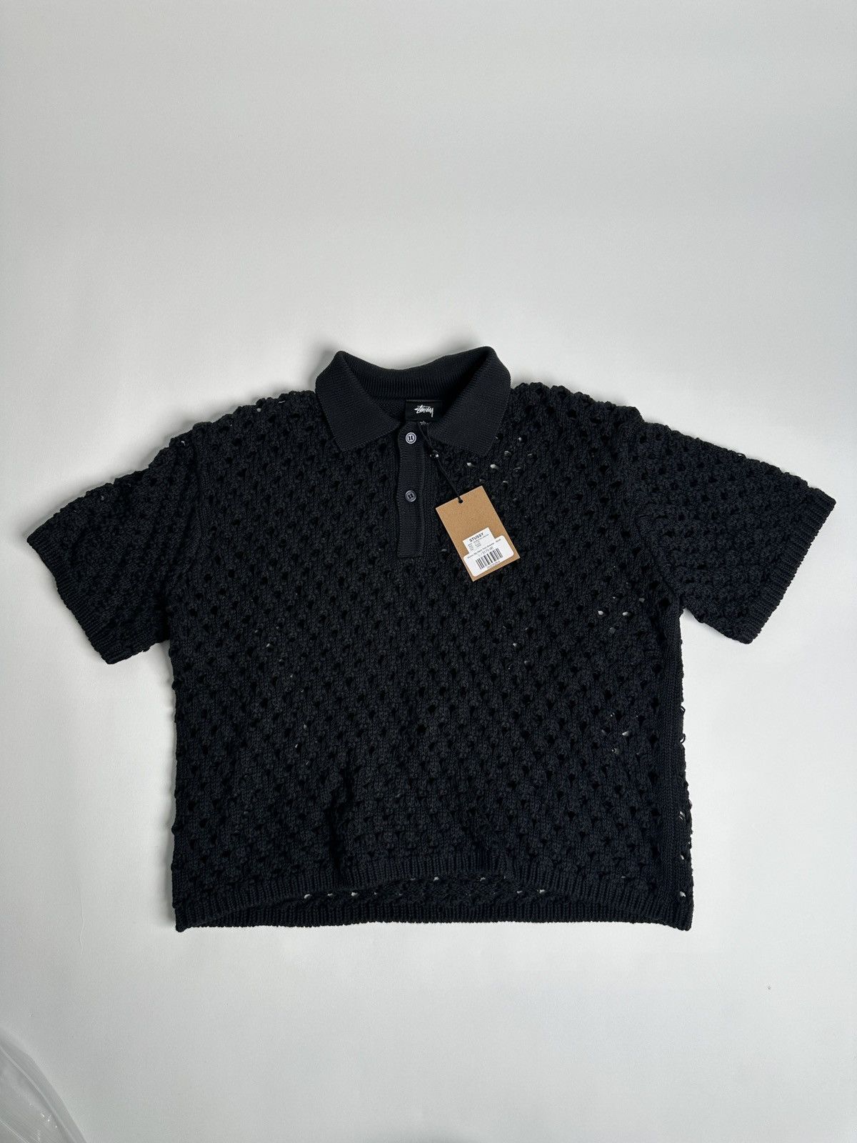 Stussy BIG MESH POLO SWEATER ブラック　XLサイズ Buy Stussy Big Mesh Polo Sweater 'Black' - 117178 BLAC | GOAT