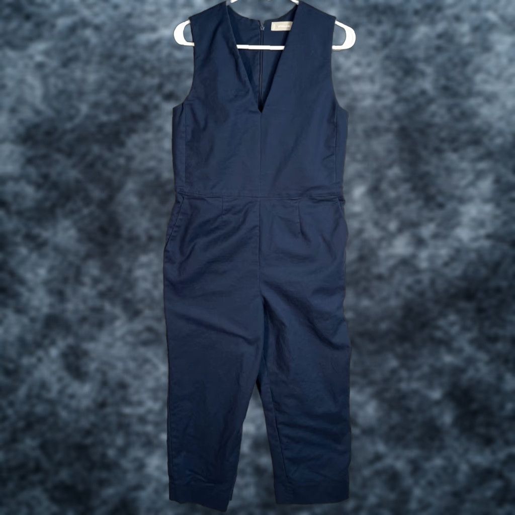 Everlane Women's Jumpsuit Size 4 Sleeveless V-Neck Navy Blue Cotton Blend Casual