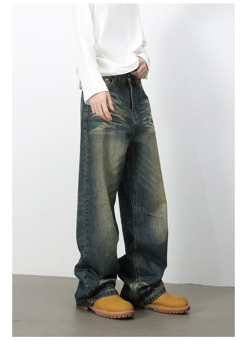 Japanese Brand × Jean Japanese retro distressed straight loose jeans for men Size US 34 / EU 50 - 4 Thumbnail