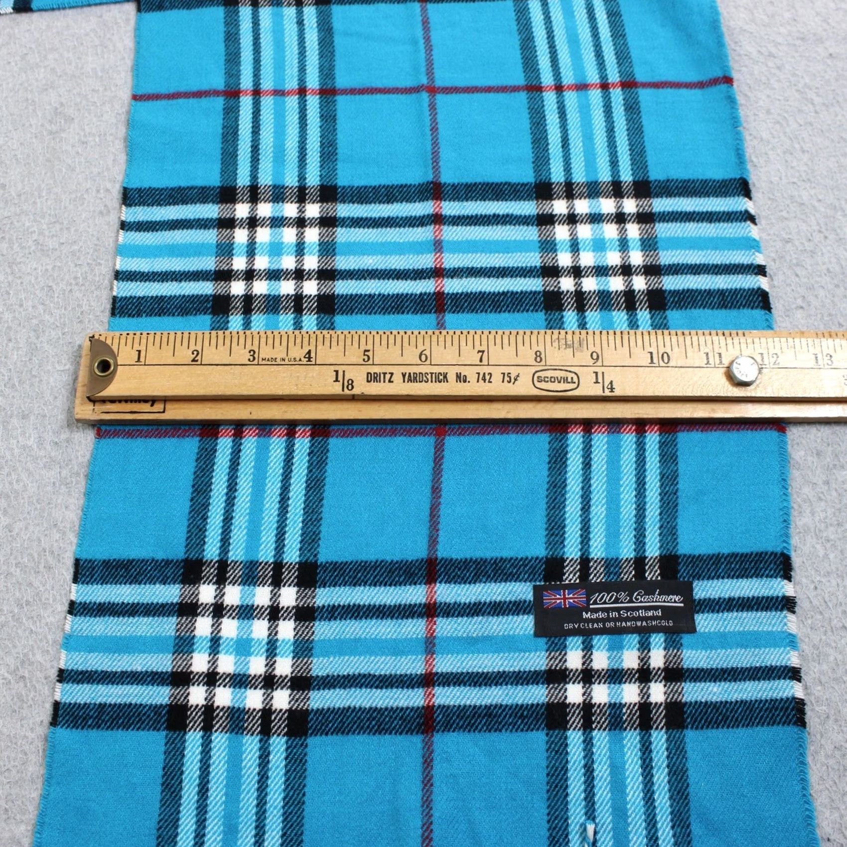 Vintage Cashmere Scarf Womens One Size Blue Plaid Tartan Fringe Scotland Winter Heritage Size ONE SIZE - 3 Thumbnail
