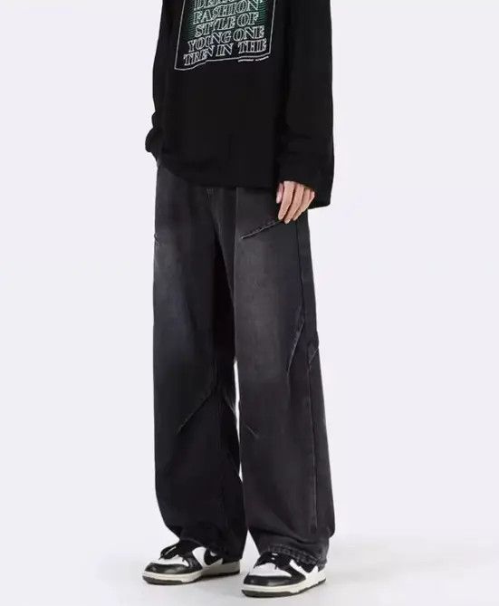 Japanese Brand VIBE Men's wide-leg loose straight patchwork jeans y2k Size US 32 / EU 48 - 2 Thumbnail