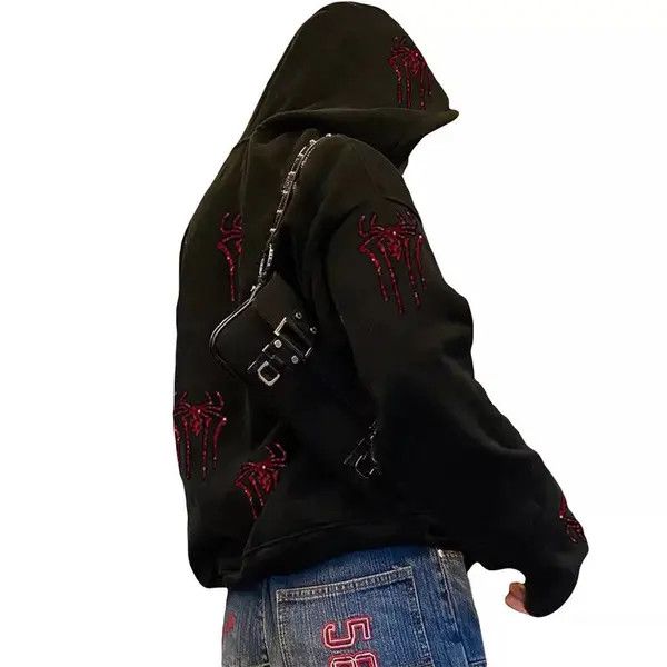 VIBE Rhinestone Zip y2k Hoodie Spider Web Gothic Punk Style Size US M / EU 48-50 / 2 - 5 Thumbnail