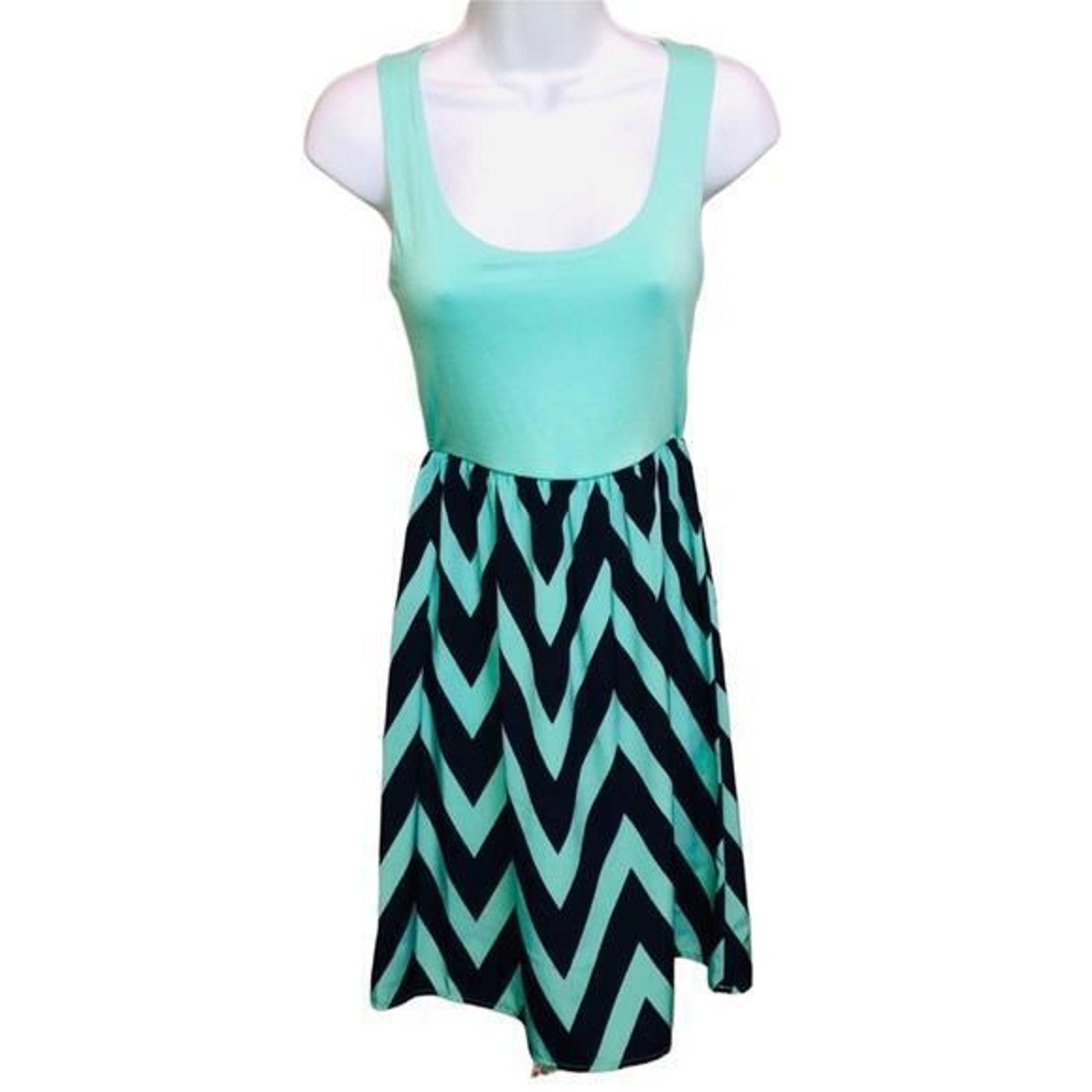 Other Mint Navy Blue Sleeveless Chevron Fit Flare Casual Sundress Size S / US 4 / IT 40 - 2 Thumbnail