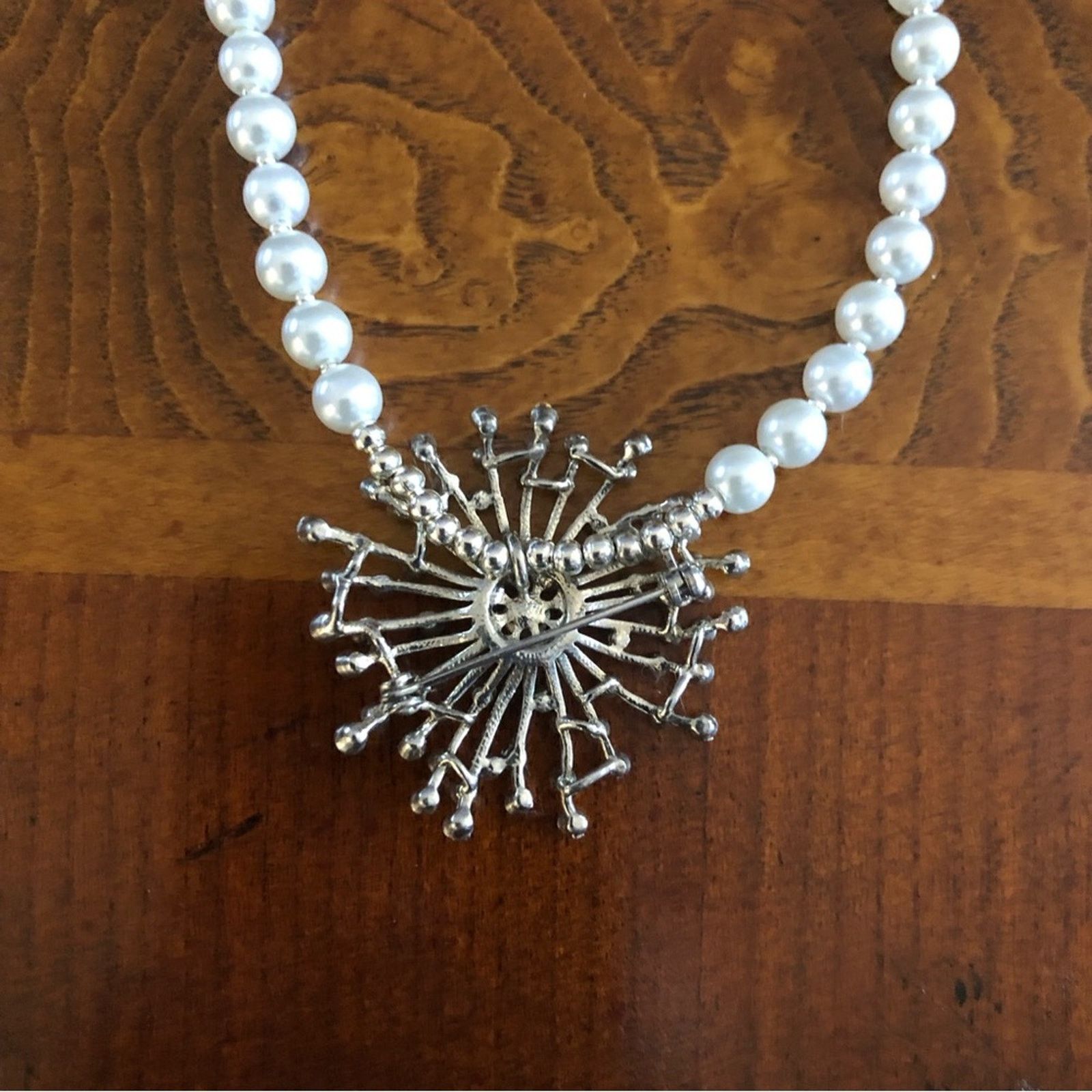 Handmade Handcrafted repurpose rhinestone cluster Pearl necklace Size ONE SIZE - 10 Thumbnail