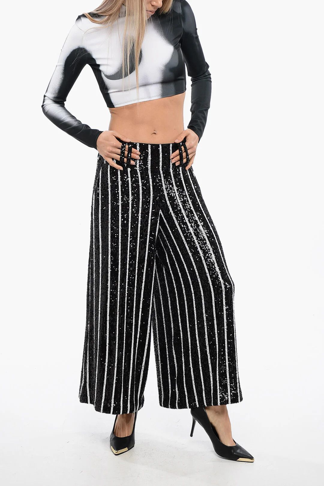 Balmain og1mm0326 High-Waisted Striped Trousers in White & Black Size 27" / US 4 / IT 40 - 4 Thumbnail