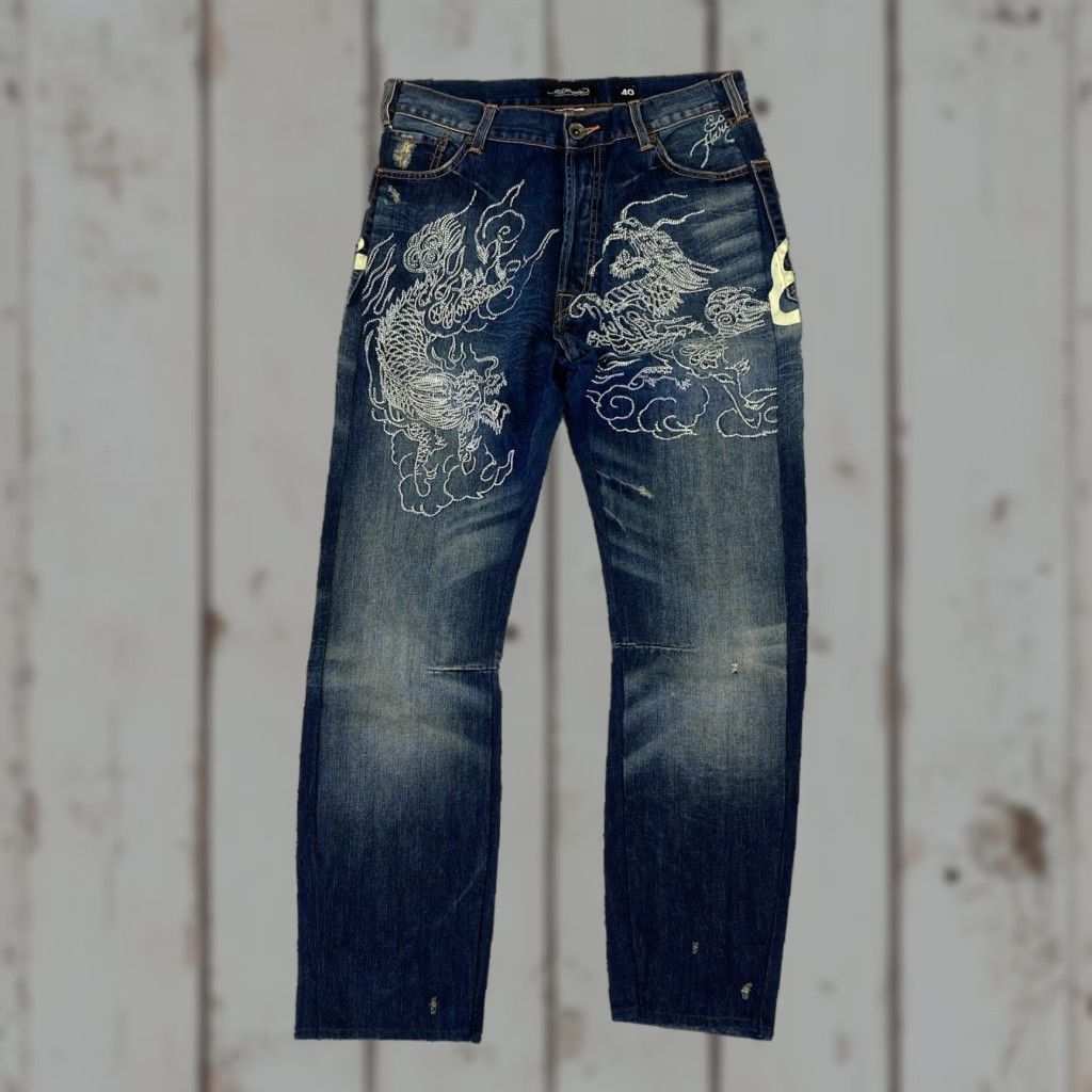 Ed Hardy VINTAGE Ed Hardy Dragons Jeans Relaxed Bootcut Denim 33x31 Men Blue Size US 33 - 1 Thumbnail