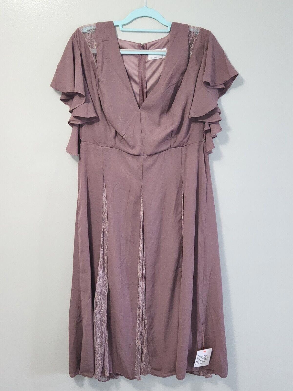 Designer Asos Curve Dress Sz 14 Mauve Formal Bridesmaid Lace Cut V Size XL / US 12-14 / IT 48-50 - 4 Thumbnail
