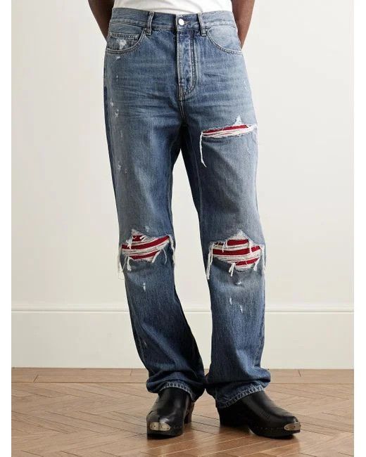 Amiri os11x1225 Mx1 Straight-Leg Panelled Distressed Jeans in Blue Size US 32 / EU 48 - 3 Thumbnail