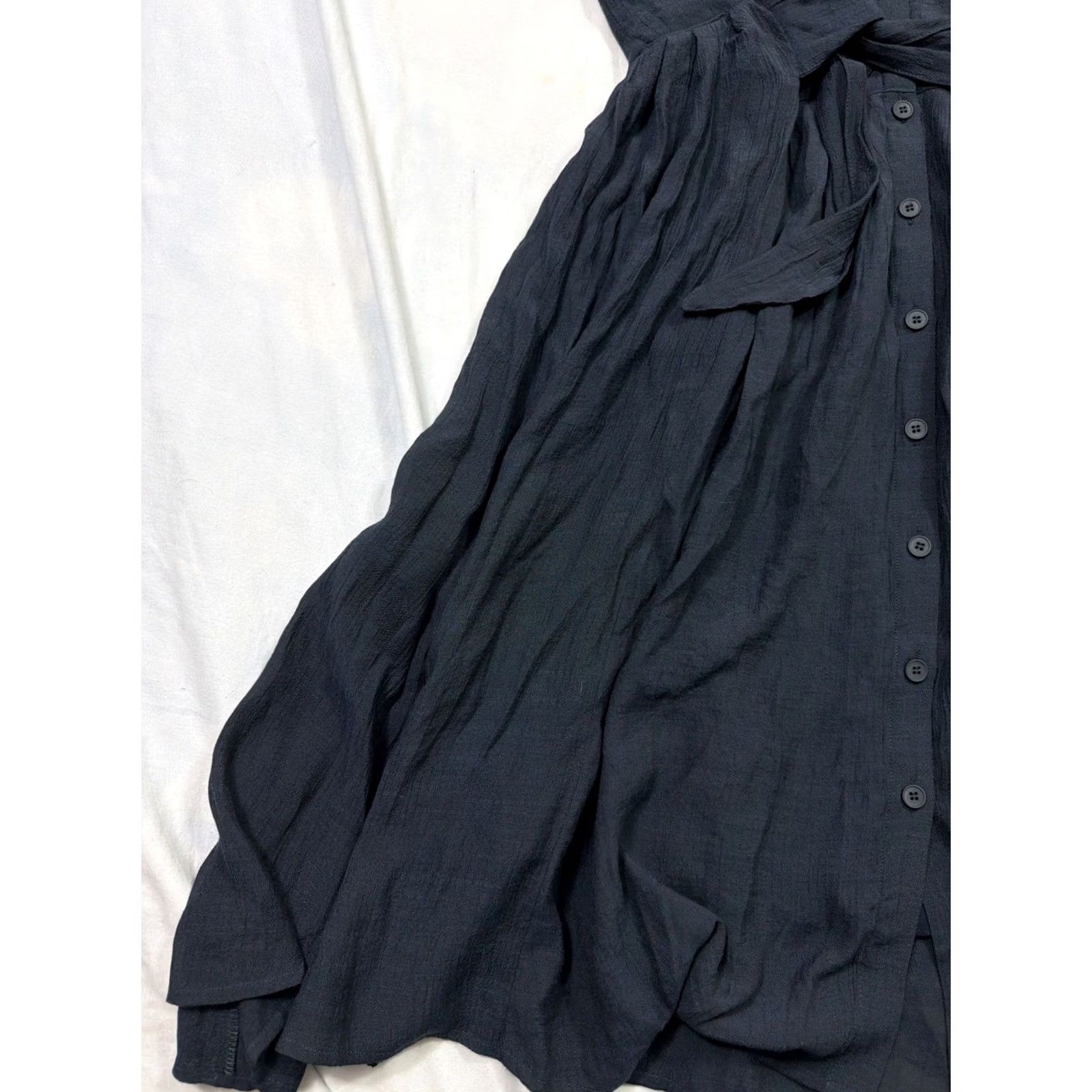Vintage Wishlist Dress Navy Blue Women’s Short Sleeve Tie Front Polyester Knee Length Fit & Flare S Size 28" / US 6 / IT 42 - 3 Thumbnail