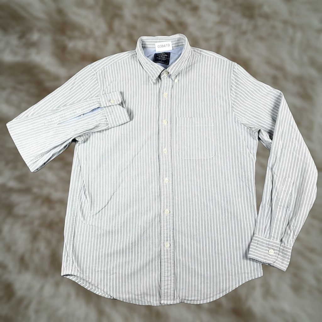 Abercrombie & Fitch Abercrombie & Fitch Shirt Men L Gray Striped Button-Up Long Sleeve Collared Casual Formal Business Ready-to-Wear Size US L / EU 52-54 / 3 - 1 Thumbnail