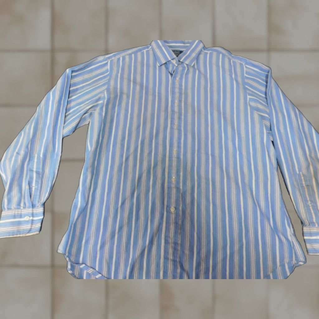 Polo Ralph Lauren Polo Ralph Lauren Shirt 16.5 Mens Blue Striped Button Down Collar Classic Button Up Dress Shirt Size US XL / EU 56 / 4 - 1 Thumbnail