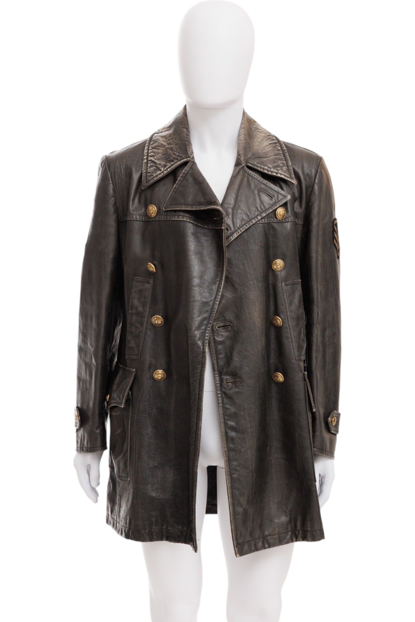 Dolce & Gabbana Black Leather Military Coat Size US S / EU 44-46 / 1 - 4 Thumbnail