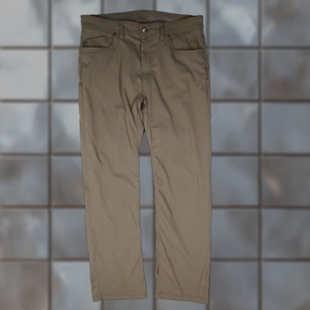 Prana PRAna Mens Slim Fit Brown Flat Front BRION Pants - Chino, 34W x 32L, 5-Pocket, Nylon Blend, Work, Casual, Outdoor, 34, Regular, Men's Pants Size US 34 / EU 50 - 1 Thumbnail