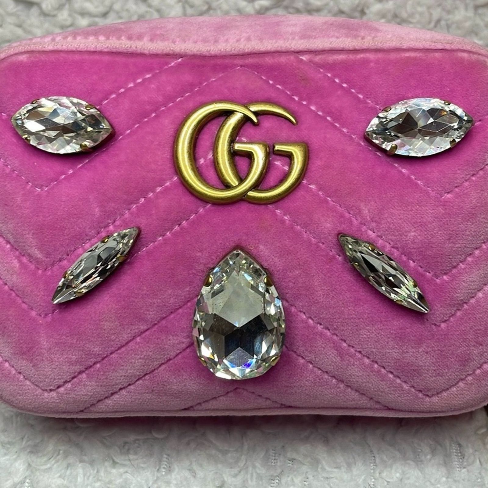 Gucci Gucci GG Marmont Velvet Crystal Mini Bag Pink 448065 Size ONE SIZE - 2 Thumbnail